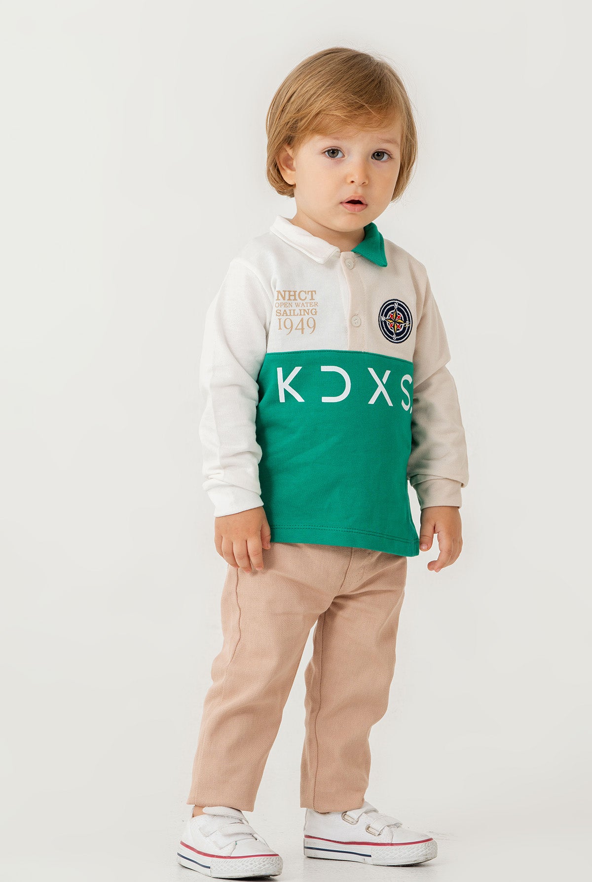 Erkek Bebek Renk Bloklu Uzun Kollu Polo Yaka Sweatshirt